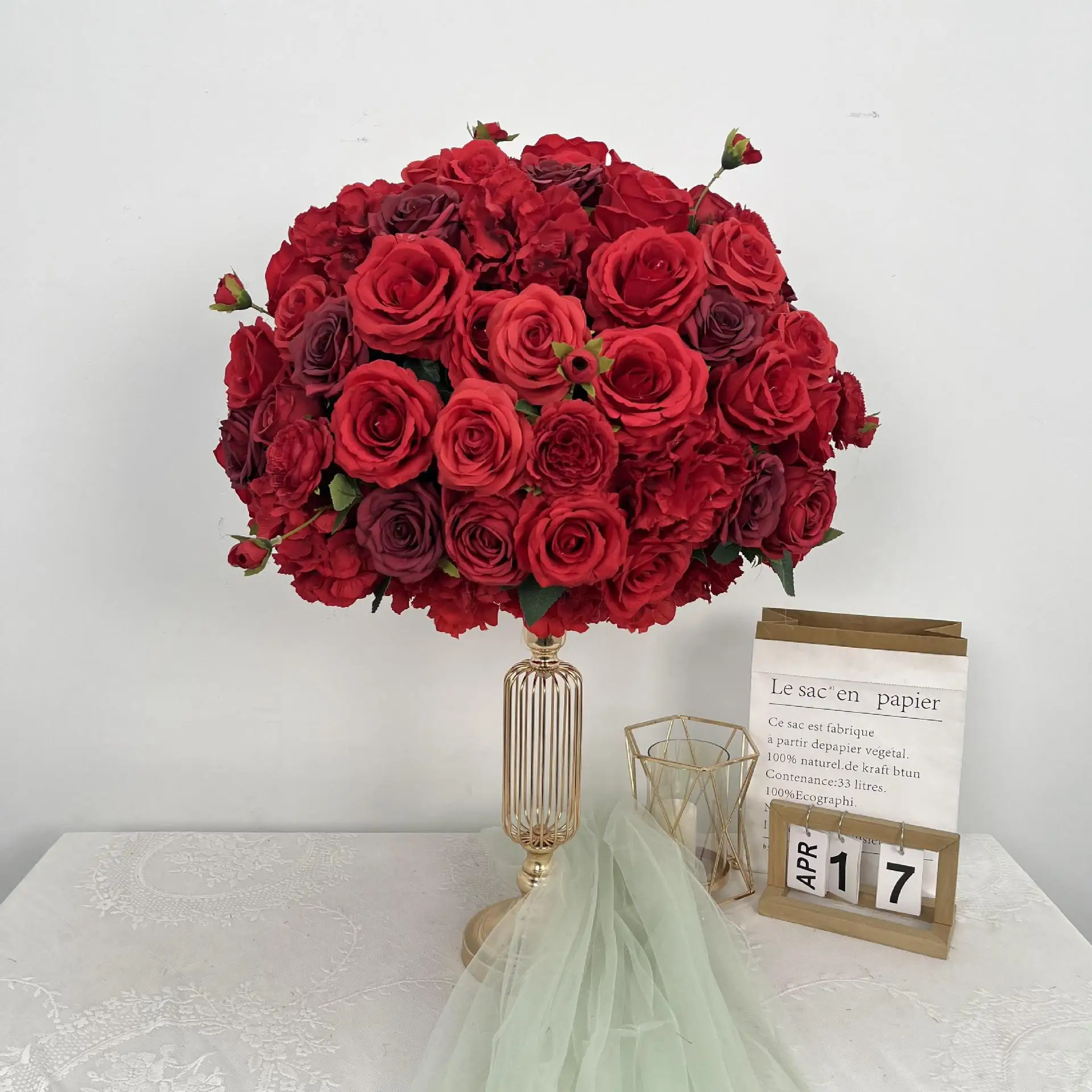 Künstliches Schilfrohr 70/60/50/40cm, Großer Rosenblütenball, Tischdekoration, Event- und Hochzeitsdekoration, Blumenarrangement für den Gang, Bouquet – Detail 1