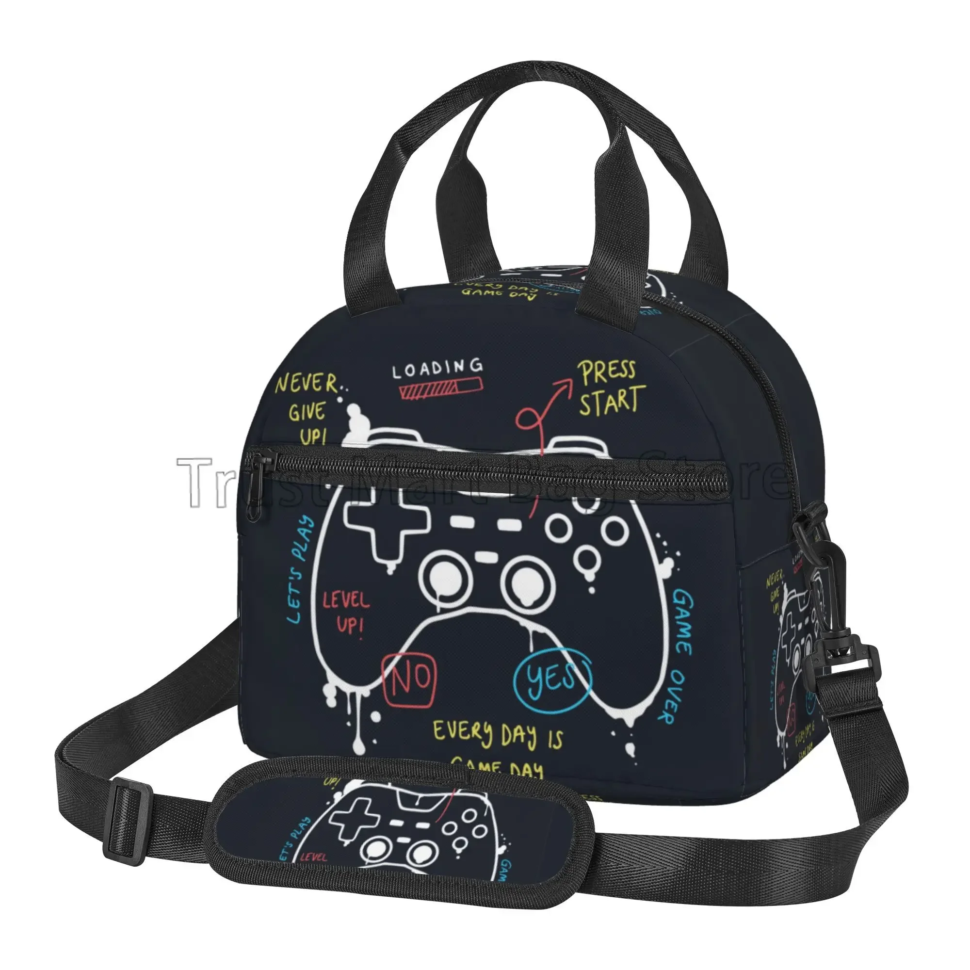 Video Game Controller Thermal Lunch Bag Reusable Portable Insulated Lunch Box Bento Tote for Boys Girls School Travel Picnic