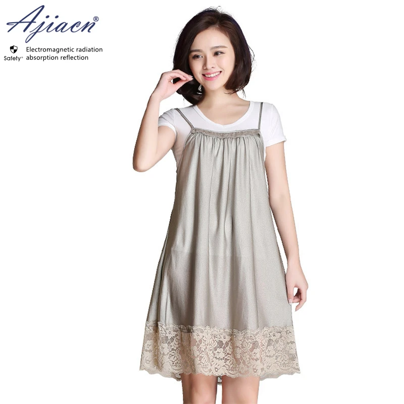 Electromagnetic radiation protective 100% silver fiber knitted fabric maternity dress Mobile phone EMF shielding slip dress