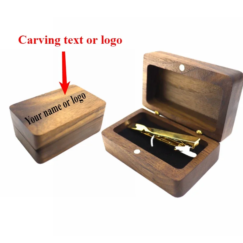 

Personalized Engraved Wooden Black Walnut Tie Clip Storage Box with Custom Logo or Text for Men's Accessories and Gifts