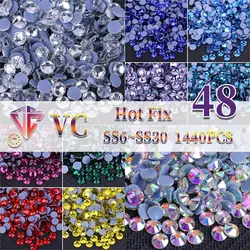 VC Multi-color SS6-SS30 Glass Crystal Hot Fix Rhinestones Flatback Iron On Stones For DIY Nail Art Fabric Clothes Decoration