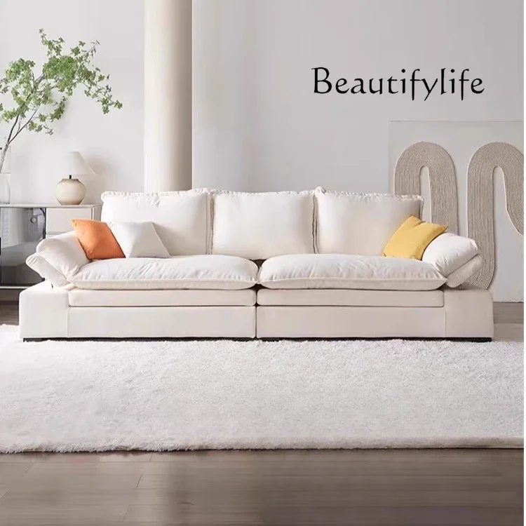 Modern simple cream style sofa Nordic light luxury living room straight row sofa small apartment leave-in flannel