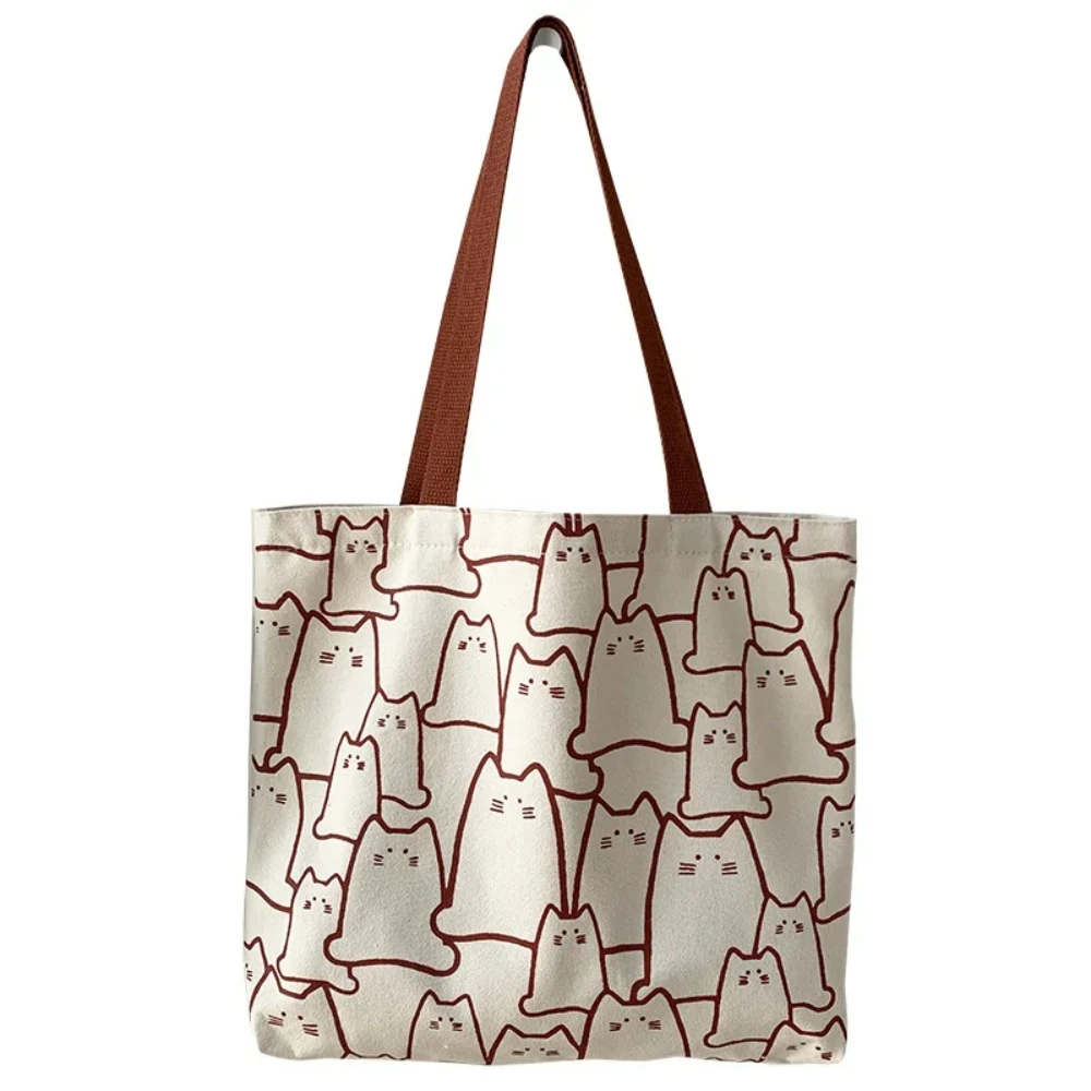 Borse di tela borsa per le donne Shopper Cute Cat Tote Bag con cerniera Designer Bag stile giapponese Cartoon piccole borse a tracolla 1 pz