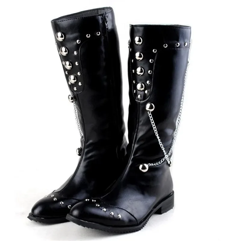 2024 Fashionable stage boots punk Over Knee High Boots  Leather Men Long Waterproof Snowboots Equestrian Motocycle Boots