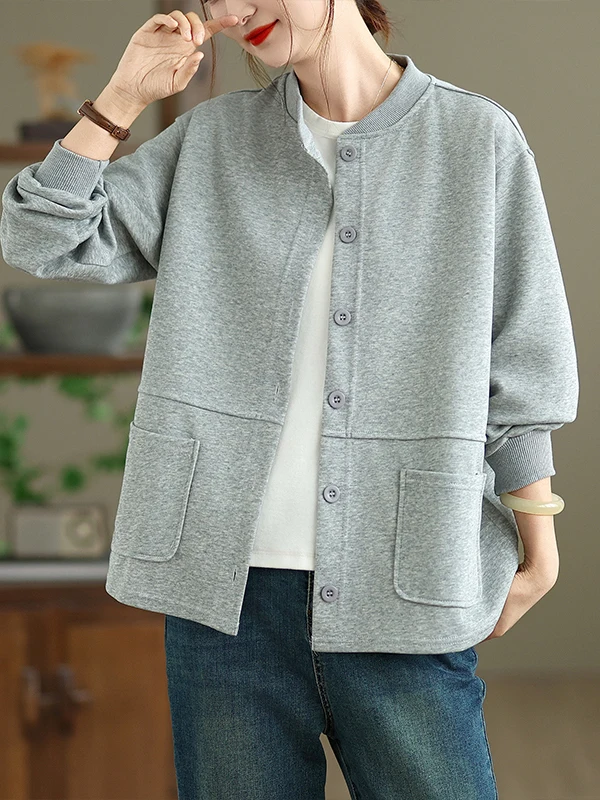 Casual Baseball Collar Sweatshirt Jacket Women's Loose Fit Autumn Outerwear Slimming Top Comfortable Leisure Large Size