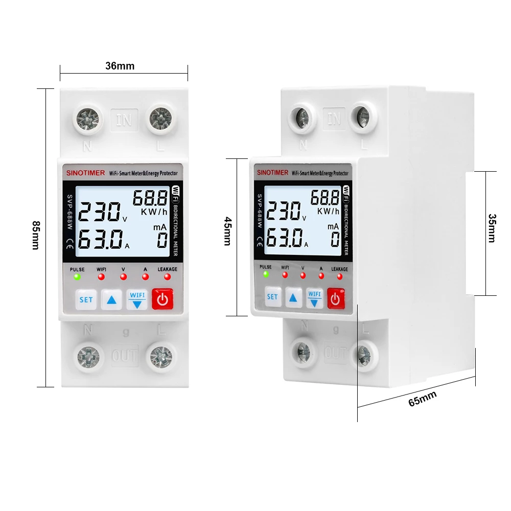 TUYA WIFI Smart Circuit Breaker With Metering 63A Photovoltaic Bidirectional Metering Leakage Current Voltage Protection Kwh