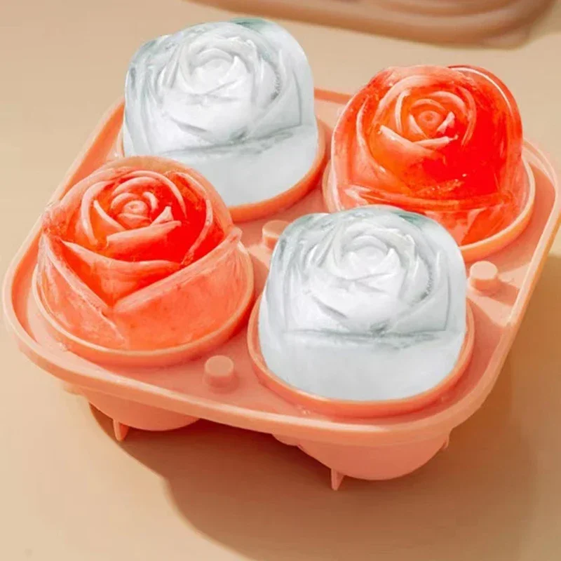 

3D Silicone Rose Ice Molds 4 Holes Ice Cube Tray Mold Flower Shape Dessert Cream Mould Ice Ball Maker Tool Kitchen Gadget New