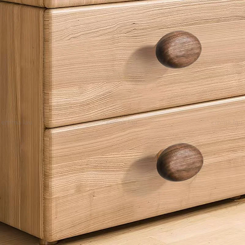 Nordic Solid Wood Pebble-shaped Cabinet Door Handle Drawer Knob Wall Hooks Black Walnut Wooden Cupboard Wardrobe Pulls For Room
