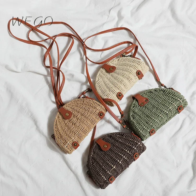 New Semi-circular Cover Hand Woven Flip Beach Bag INS Straw Plaiting Shell Type Crossbody Bohemian Shoulder Bag