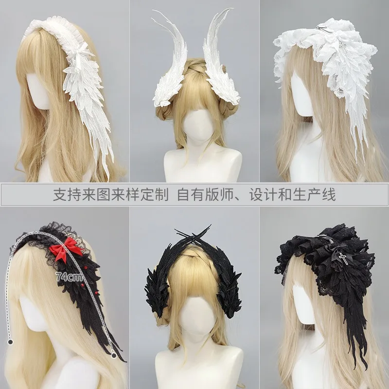 Nouveau style gothique nœud papillon dentelle Lolita accessoires bandeau de cheveux mignon à la main en peluche ailes d'ange bandeau de cheveux japonais Anime chapeaux