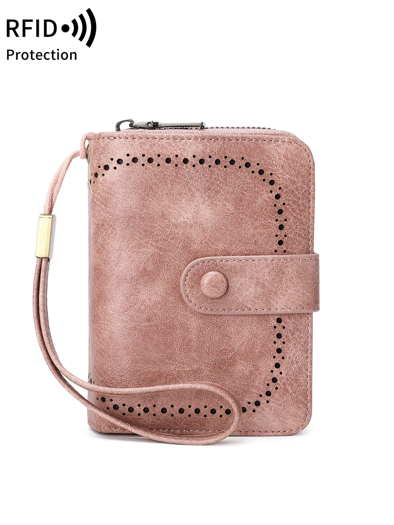 MIYIN Women's Wallet RFID Blocking Small Compact Bifold Short Wallet Pu Leather Large Capacity Credit Card Bag with Wrist Strap