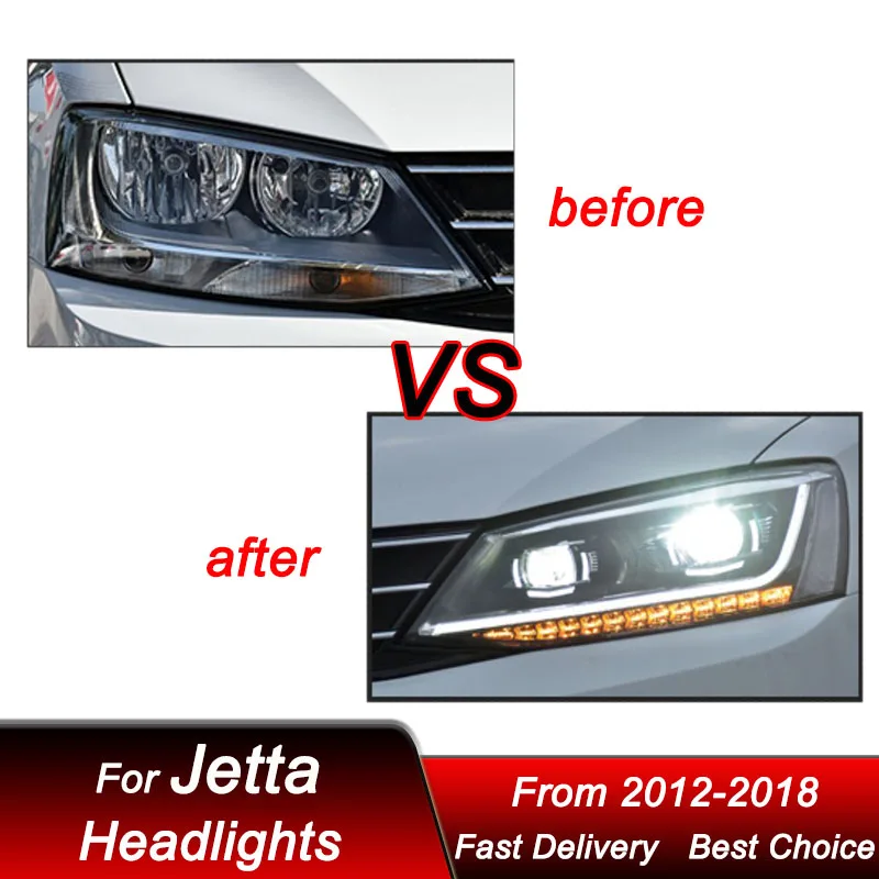 Car Headlights For Volkswagen VW Jetta MK5 2012-2018 B8 style full LED Auto Headlamp Assembly Projector Lens Accessories Kit