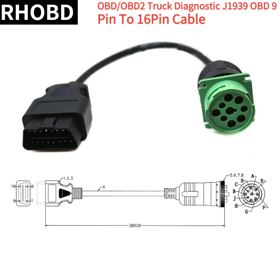 Latest OBD2 Truck Diagnostic Cable J1939 OBD 9Pin To 16Pin Male Connector for Cummins Deutsch 9pin Truck Cable Support Vehicle