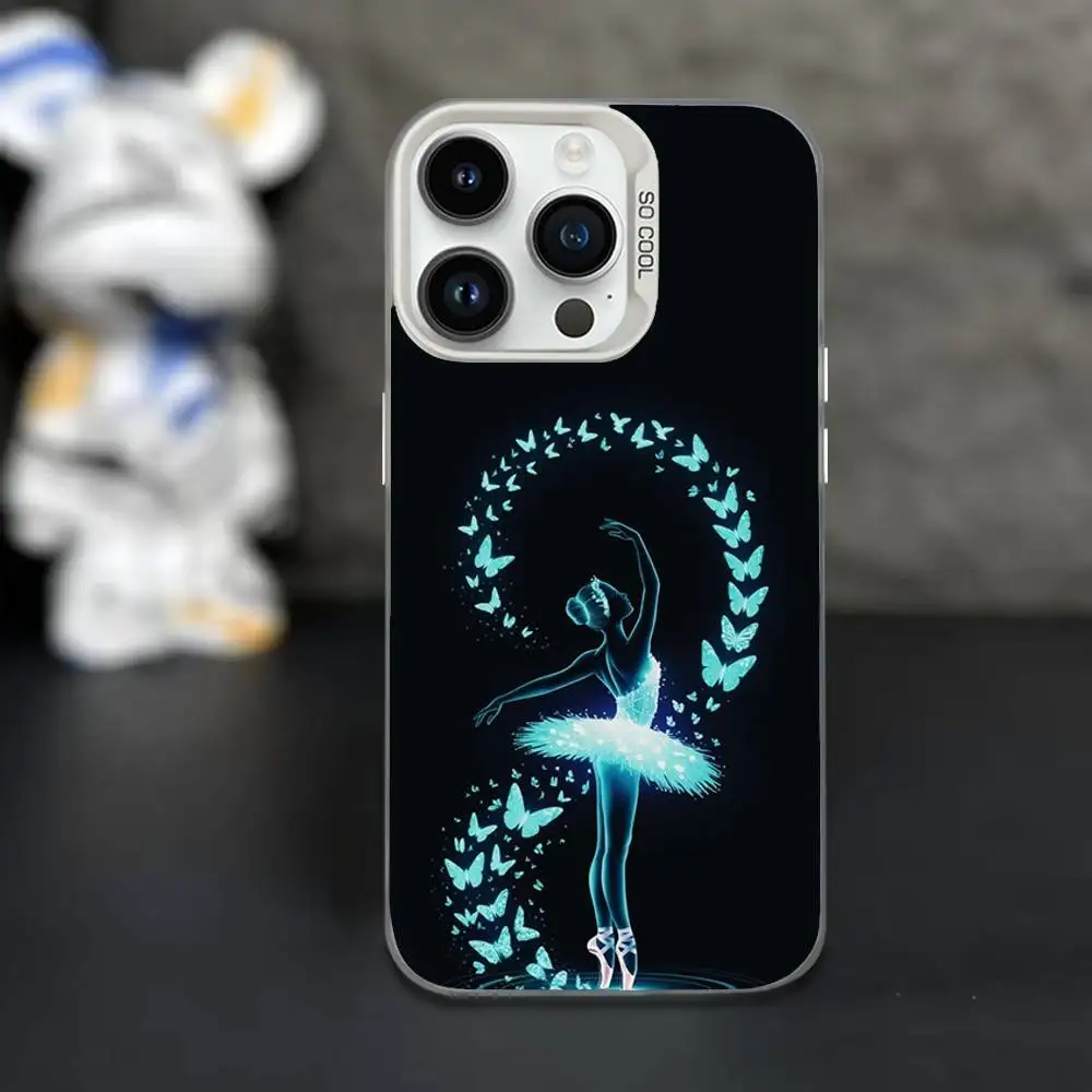 Casing Ponsel Seni Balerina Untuk iPhone 16,15,14,13,12,11,Mini,Pro,XS,SE,MAX Putih Matte Tahan Guncangan