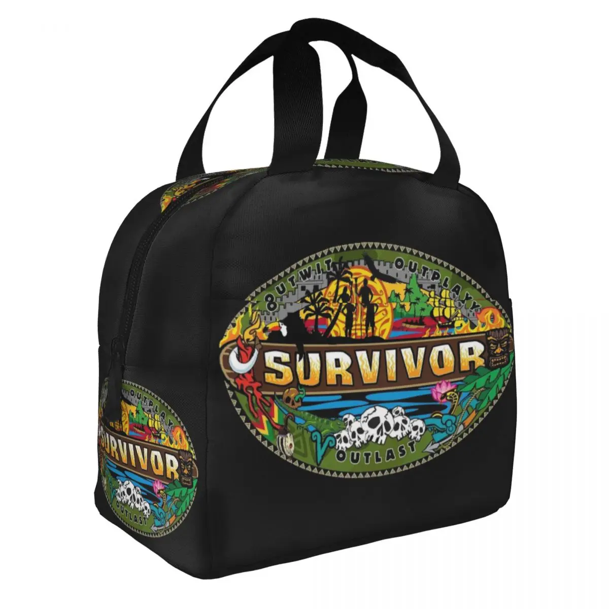 Custom Reality TV Survivor Mashup Logo Thermal Insulated Lunch Bags Women Portable Lunch Tote Children Multifunction Food Box