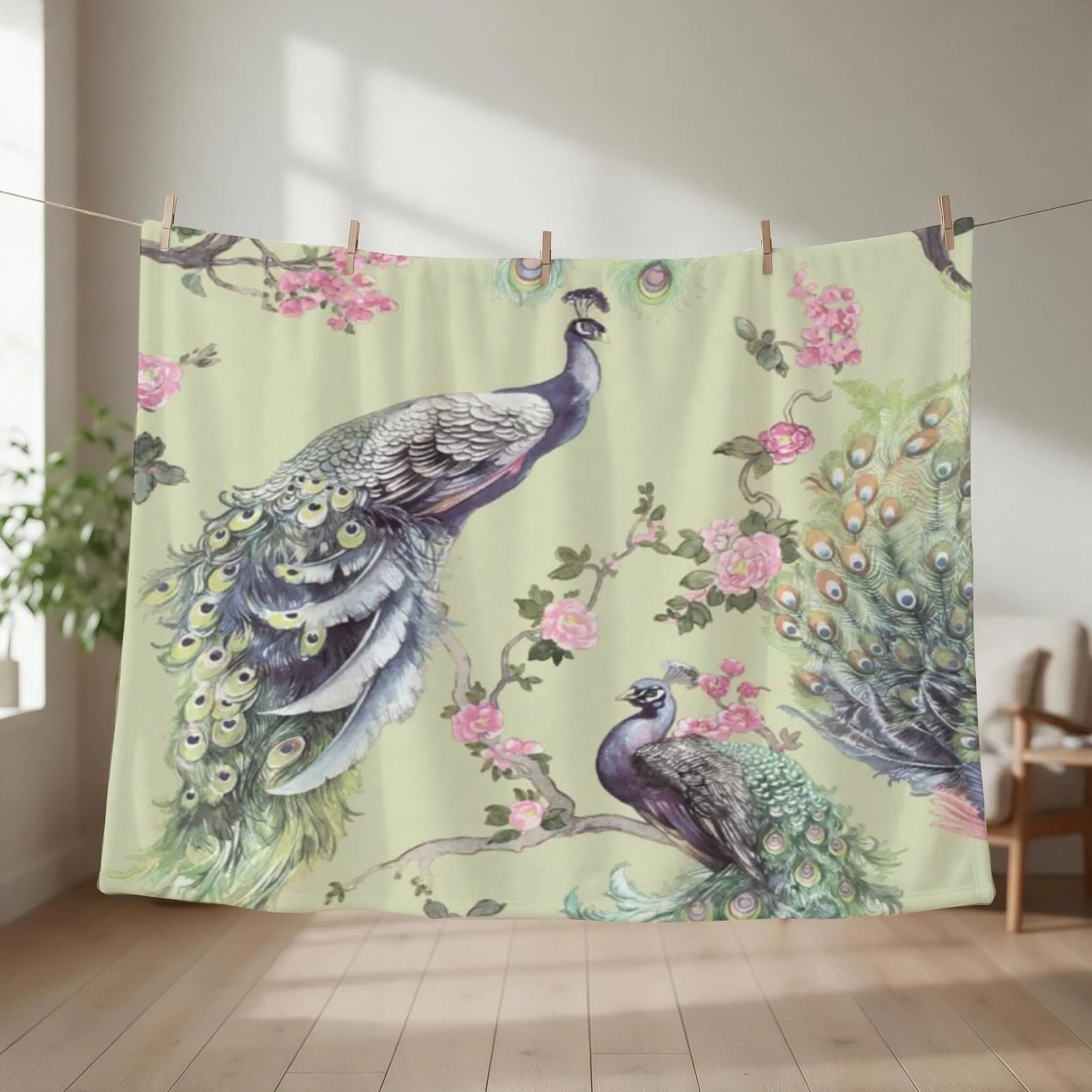 Feathers Fly Exotic Cluster Menali Peacock Throw Blanket couch cozy soft plush fuzzy picnic outdoor blanket