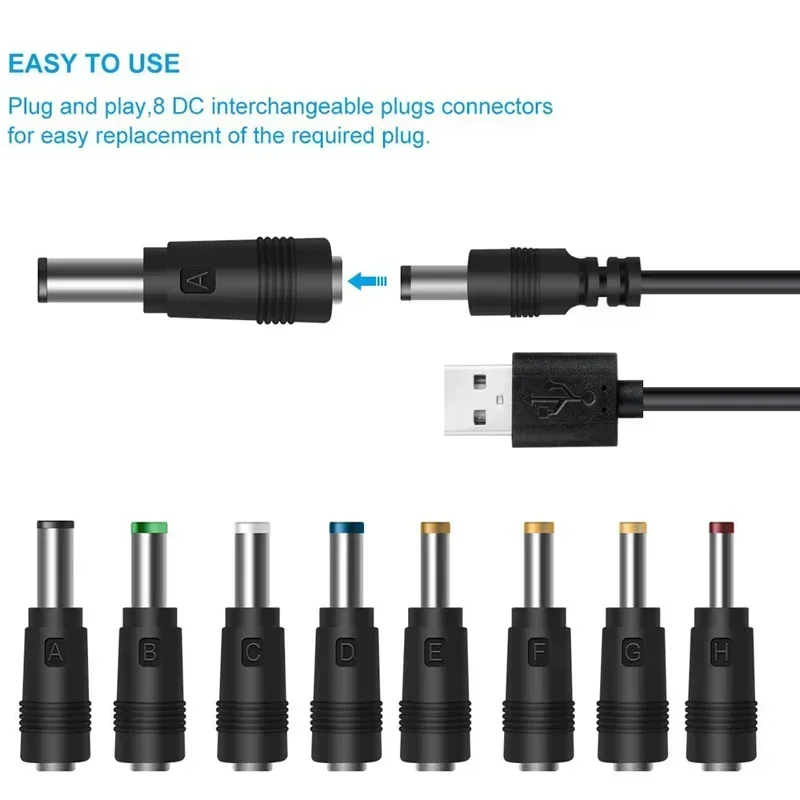 DC 5V to 9V 12V USB Cable Boost Converter Step-up Cord 5.5*2.1mm WiFi to Powerbank Cable Connector for Wifi Router Modem Fan 8 P