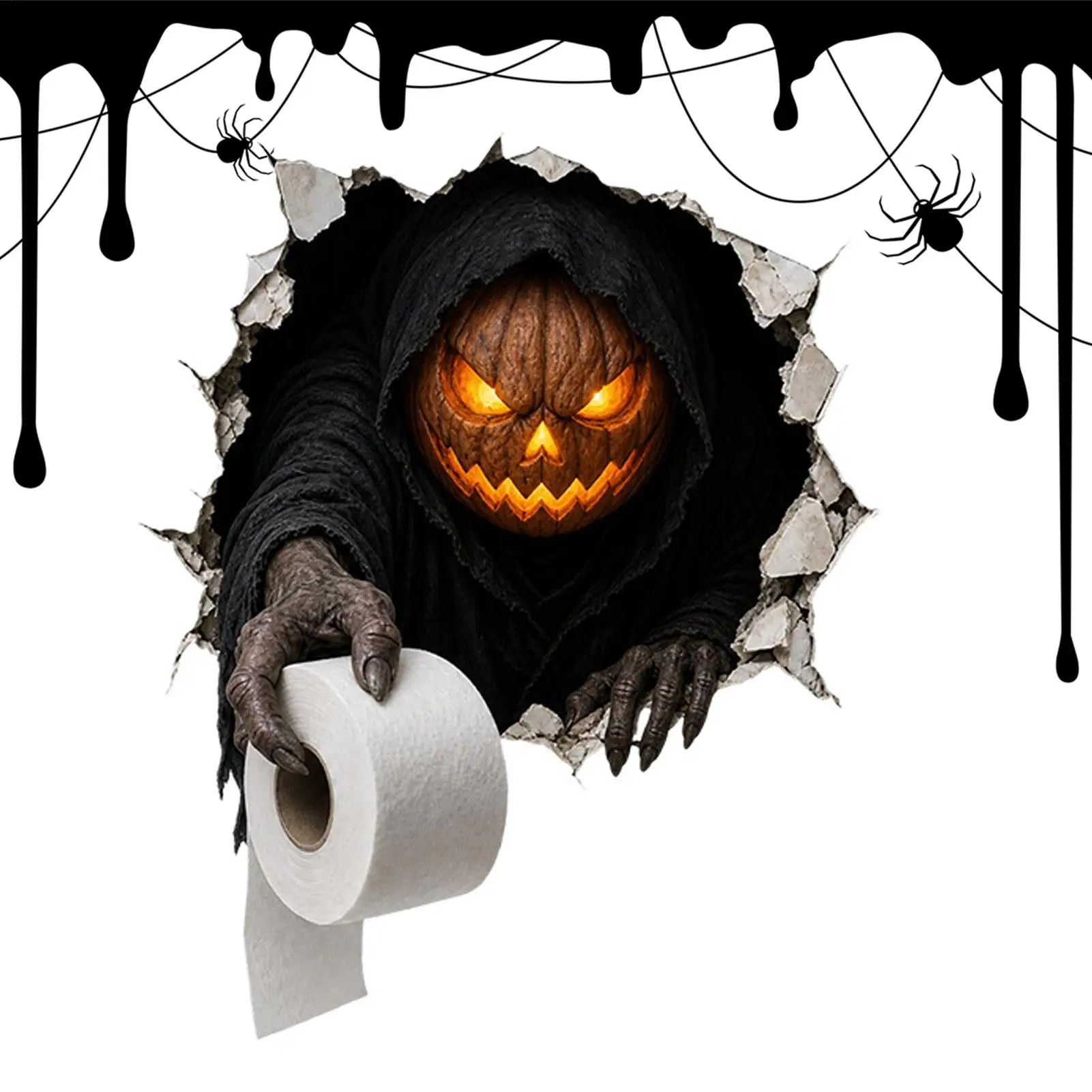 Halloween Toilet Lid Decals Holiday Horror Bathroom Decal Break Through Wall Toilet Tank Sticker For Indoor Home Apartment