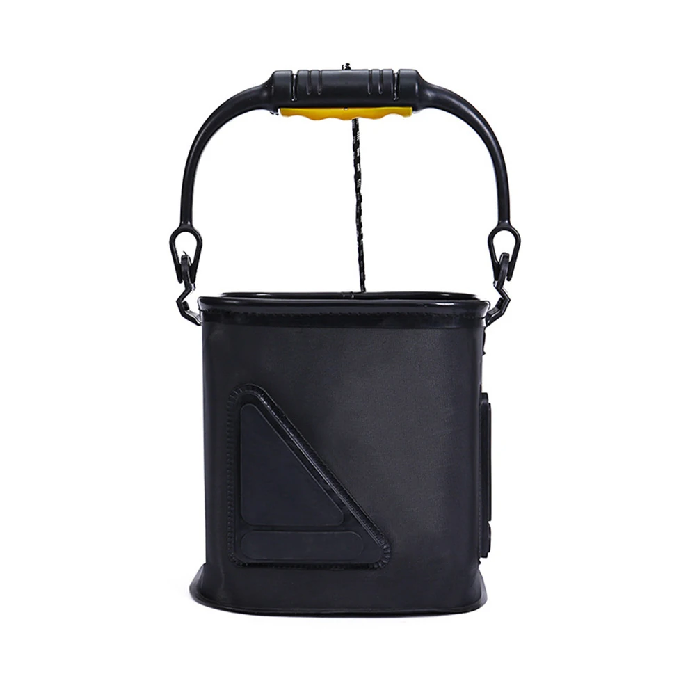 

Fishing Bucket Bag Folding Barrel for Live Container with Rope Water Sink Basin Black