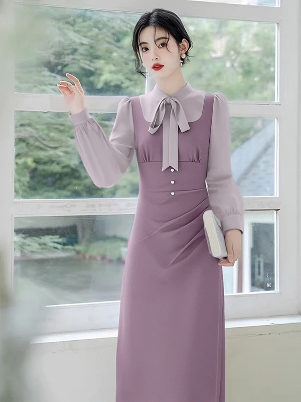 

Элегантная юбка-трапеция Ele Pure Sle Long Sve Dr Gentle Breeze Slim Fit с высокой талией из полиэфирного волокна, весна 2026, женская мода