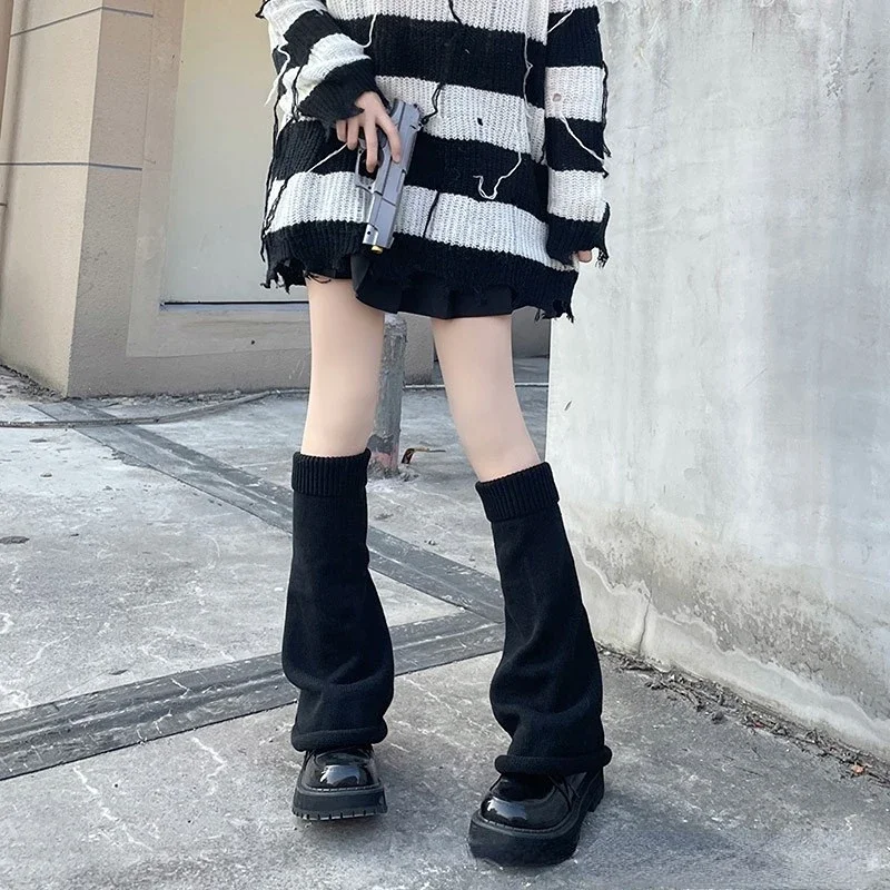 Harajuku Cute Flared Knitted Leg Warmers Japanese Long Student White Jk Spice Lolita Kawaii Leg Cover Fashion Girls Calf Gaiters