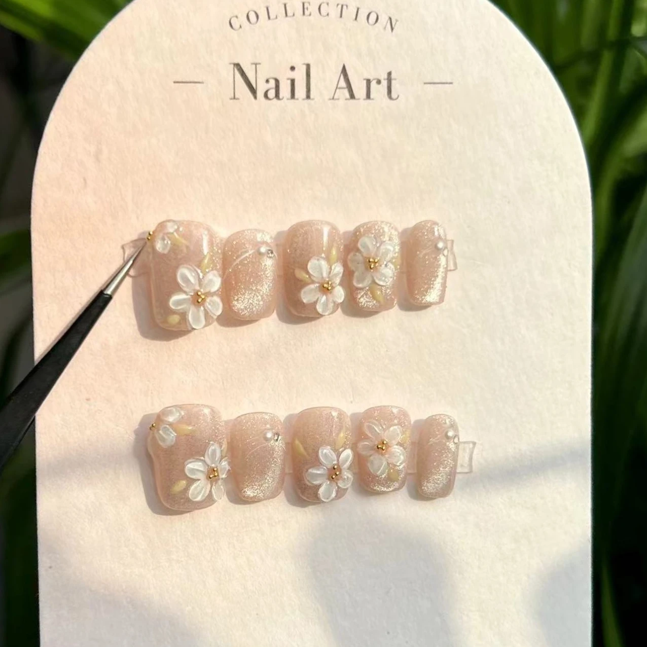 

10Pcs Cat Eye Handmade Press on Nails Flower Pattern Fake Nails Wearable Stick-on Nails False Nail 네일팁 Накладные Ногти Uñas