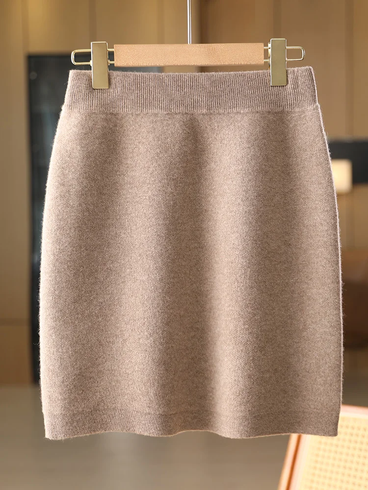 

TLOML Autumn Winter New Chic Women's 100% Merino Wool Mini Skirt Preppy Style Cashmere Knitted Skirt Soft Warm Basics Mini Skirt