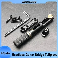 4Sets Saddle Headless Electric Guitar Bridge Tailpiece with Wrench for Headless Electric Guitar Black/Chrome