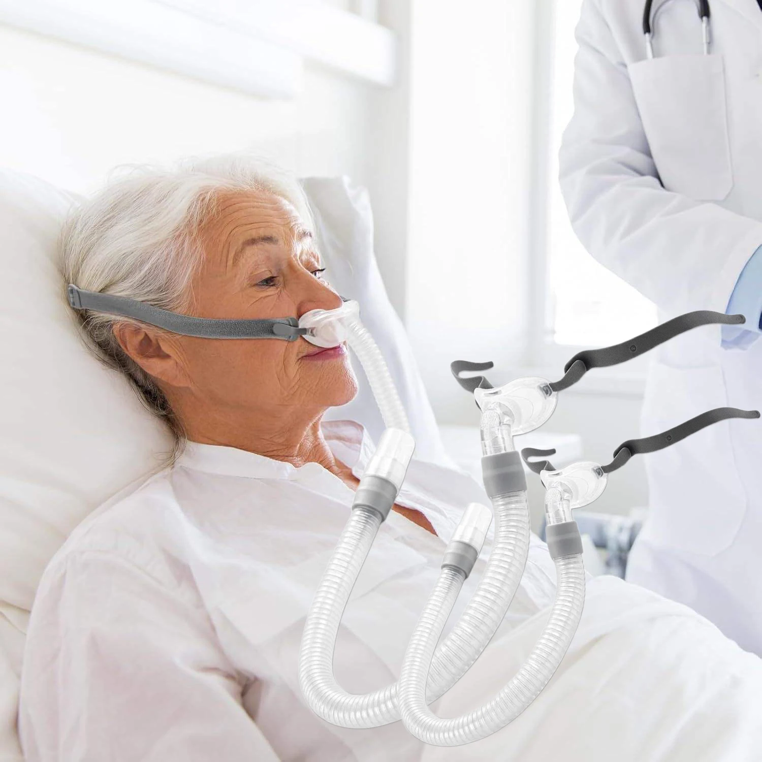 2/1pcs CPAP Replacement Short Tube Frame Assembly for AirFit P10 Nasal Pillow Mask, Includes Frame Hose & 22mm Swivel Connector