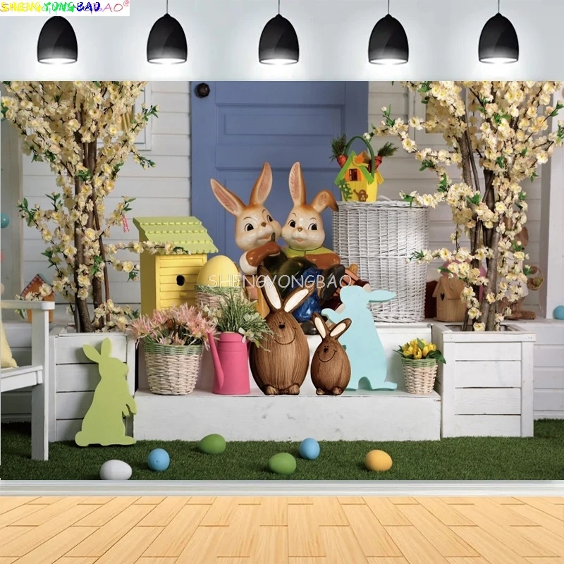 Spring Easter Egg Butterfly Birthday Party Background Bunny Floral Garden Rabbit Kids Baby Shower Photography Backdrops ES-04