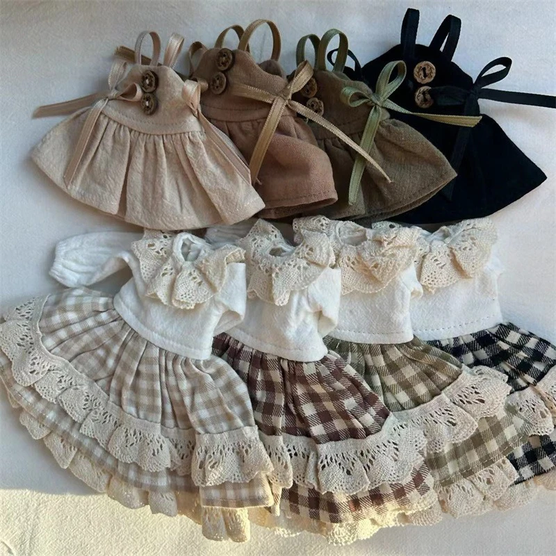 Handmade Doll Skirt Dress Hat Doll Retro Forest Style Countryside Style Set For Blythes Ob22 Ob24 Doll Accessories