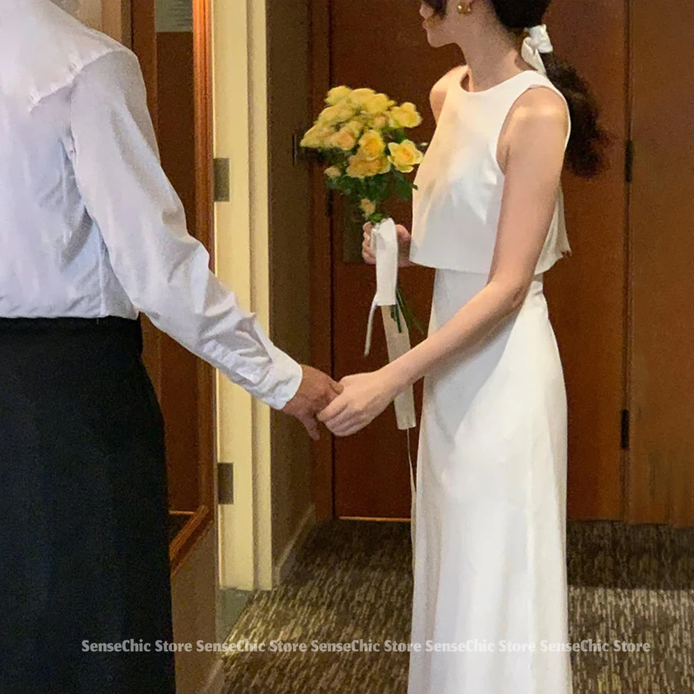 

Sleeveless Simple Wedding Dresses Tulle Korea Formal Floor Length Formal Occasion 웨딩드레스 Bridal Gown Dress Customized