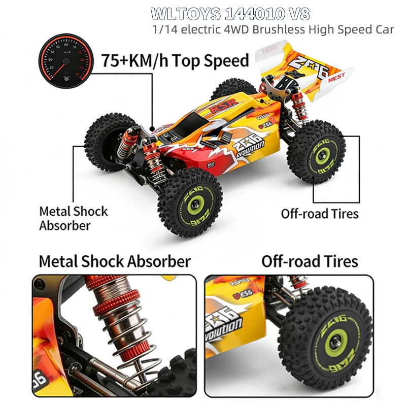 

WLtoys 144016 144001 1/14 Scale 4WD RC Car Off-Road Monster 35KM/H Or 75KM/H 2.4G Remote Control Drift Toy for Adults And Kids