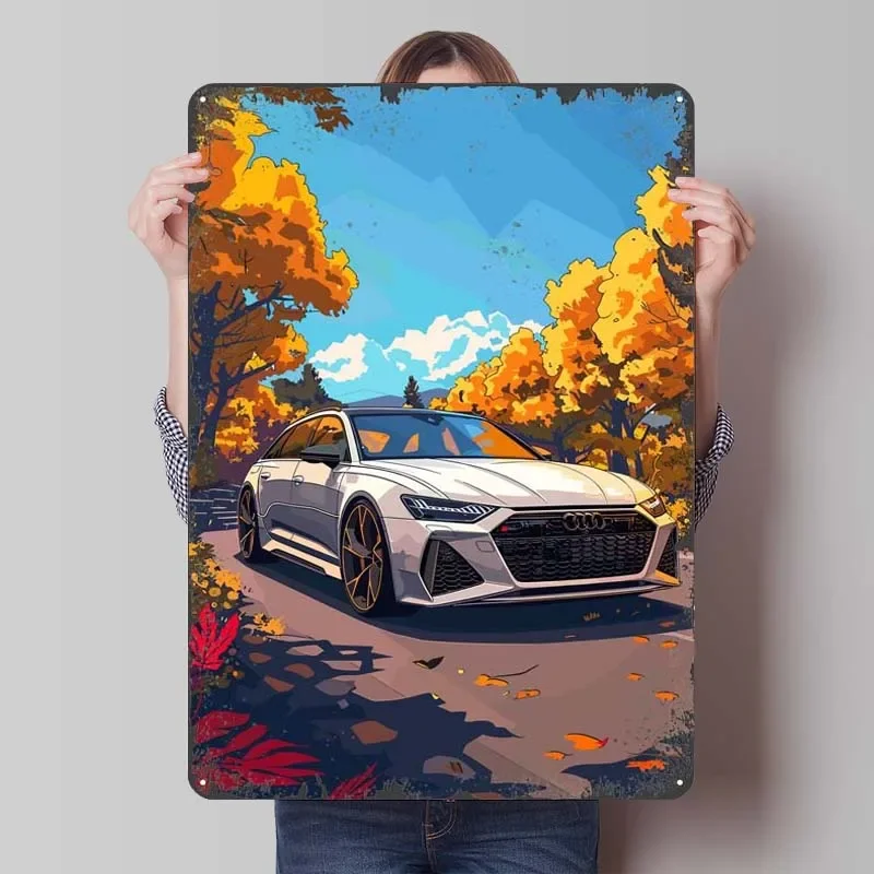 Audi RS6 Sunny Nature Art Tinplate Sign Cars Poster Wall Decor Living Room Decoration Man Home Decorations Art of Murals Bedroom