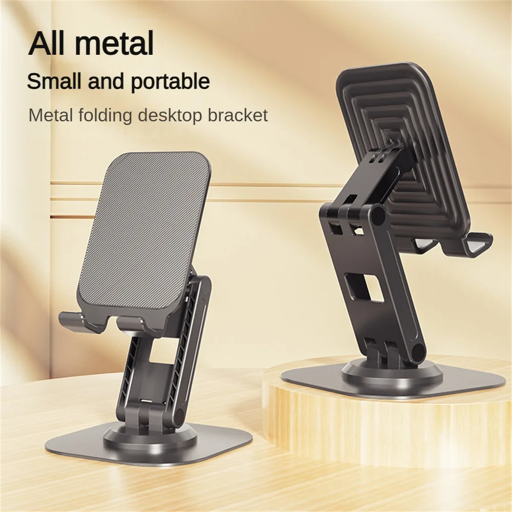 Folding Bracket Alloy Wide Rotation Range Strong Bearing Capacity Thickened Metal Easily Toggle Mobile Phone Holder Cool Black