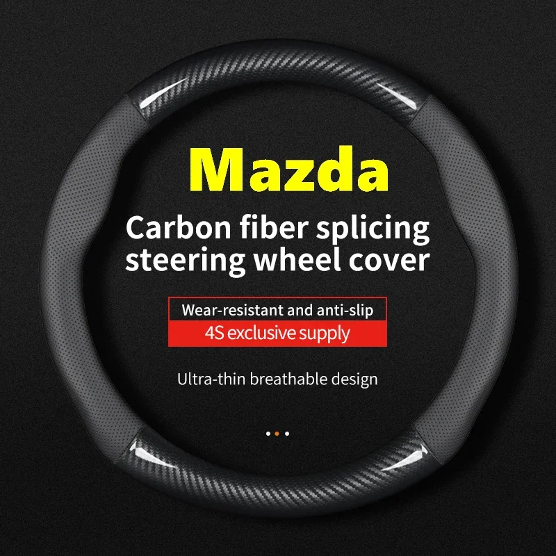 For mazda Steering Wheel Cover Genuine Leather Carbon Fiber No Smell Thin Fit Mazda3 Mazda2 Mazda6 Mazda5 Mazda8 2 3 5 6 8