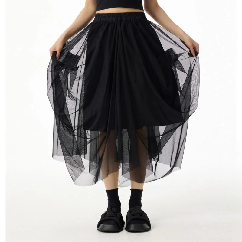 ANJY Summer New Women Stylish Heavy Multi-Layered Mesh Patchwork Skirt Loose Casual A-Line High Street Elegant Ins Skirts A22254