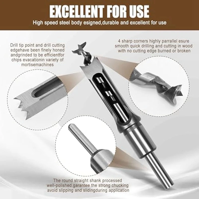 A96I-8Pcs Holzbearbeitung Quadratischen Loch Bohrer Bits, Holz Stemmen Meißel, Quadratischen Loch Stemmen Meißel Bohrer Für Stemmen