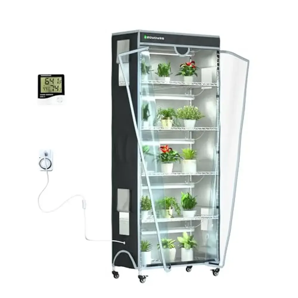 6-Tiered Plant Growth Stand with Enclosed Cover and LED Lights Seedling Propagation Kit