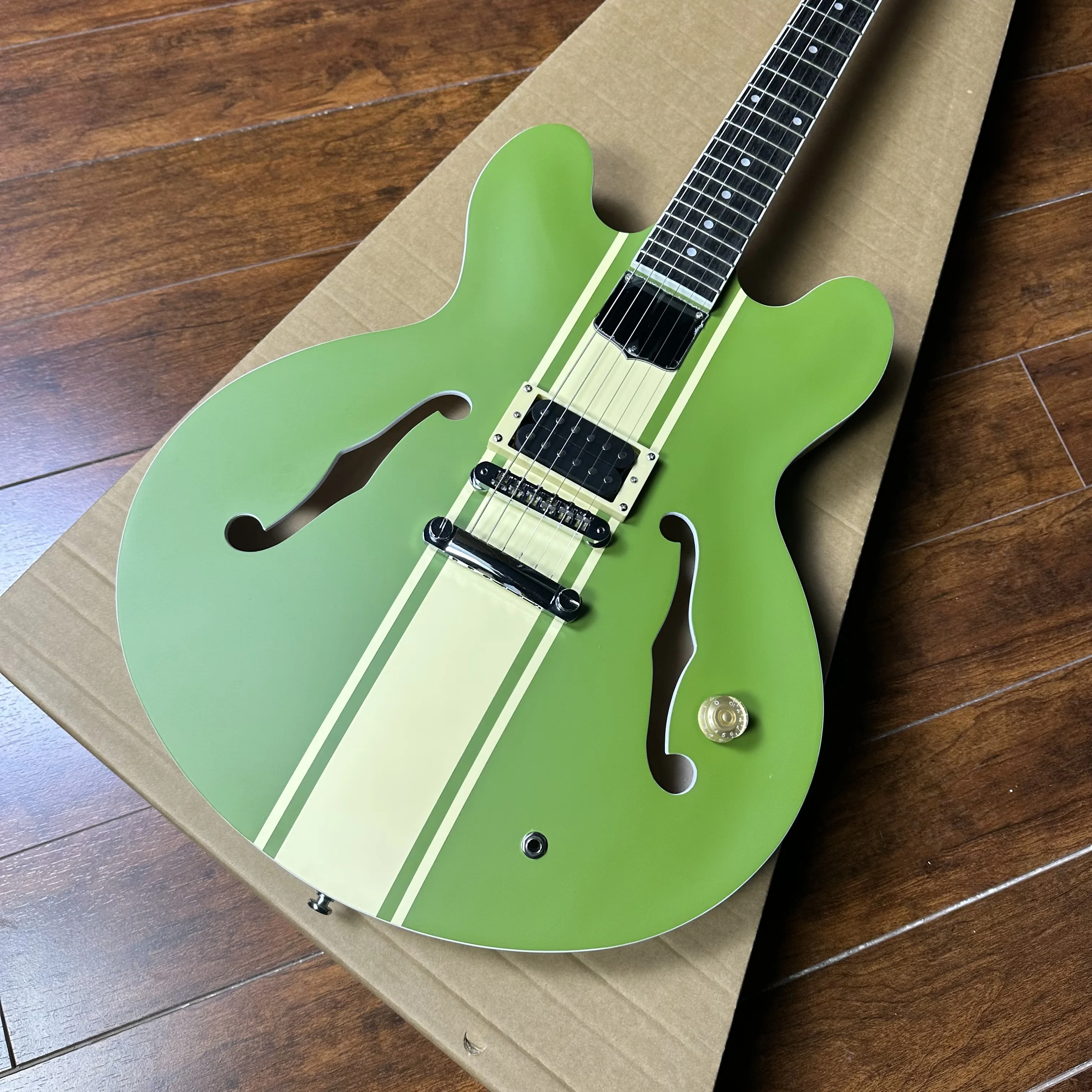 Matte green jazz electric guitar half hollow body In stock