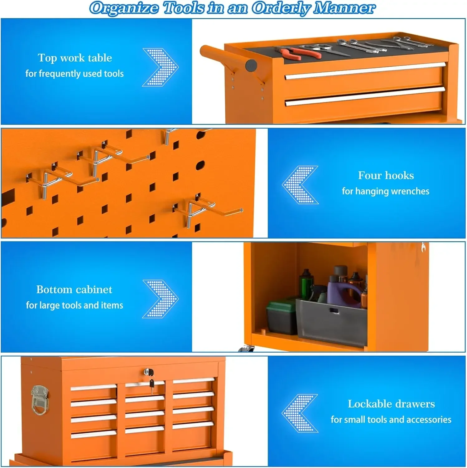 High Capacity Rolling Chest, Detachable  Box with Lock, Movable Chest, Chest with Wheels, Heavy Duty Tool Cab