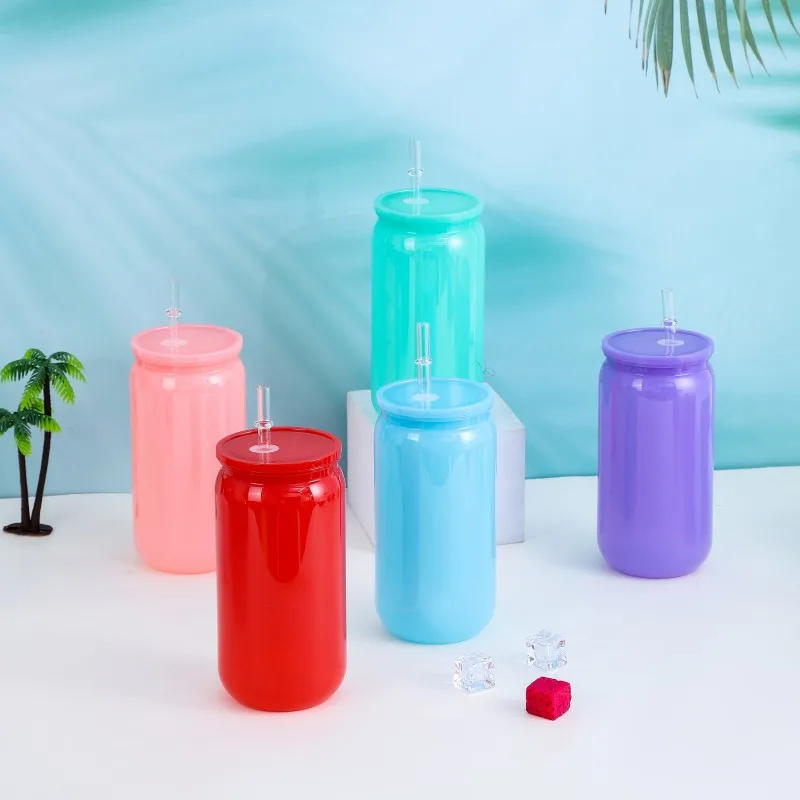 Transparent Straw Colored Plastic Cup Eco-Friendly Straw Cup Portable Water Bottle With Lid For Cold Milk Drinks Straw Material
