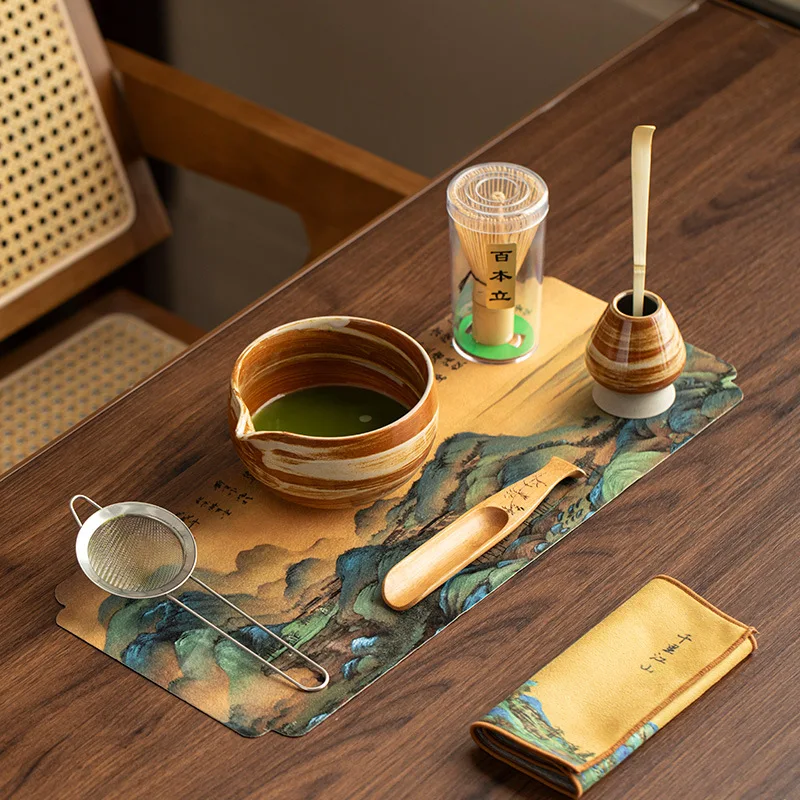 

Ceramic Matcha Set With Spouted Matcha Bowl Bamboo Sleeve And Tea Spoon for Tea Lovers Gift Companion