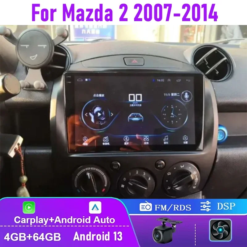 

9" 4+64GB For Mazda 2 2007-2014 Car Stereo Radio Wireless Apple Carplay Androd 13 Head Unit GPS Navi FM