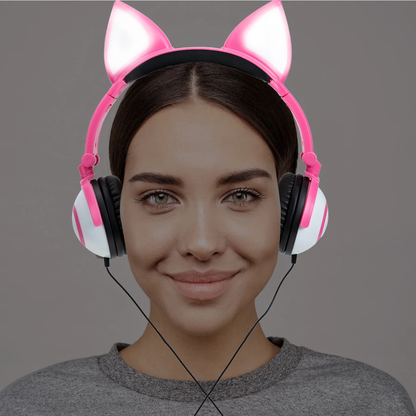 

Cat Ear Headset for Kids Up Childrens Headphones Soft Cushioned Ear Pads Lightweight Foldable for Travel School Daily