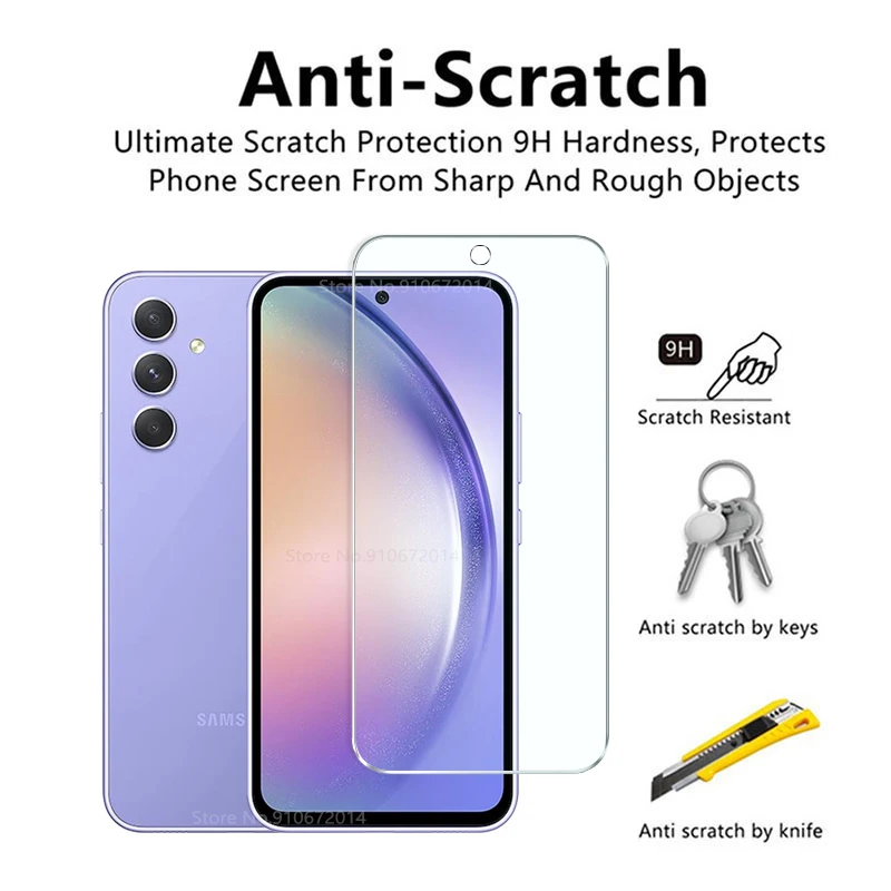 Verre avant 9H 6 en 1 pour Samsung Galaxy A55 A54 5G, film d'objectif pour Samsung A53 A52 A51 A31 A32 A35 A52S A34 A33, protecteurs d'écran