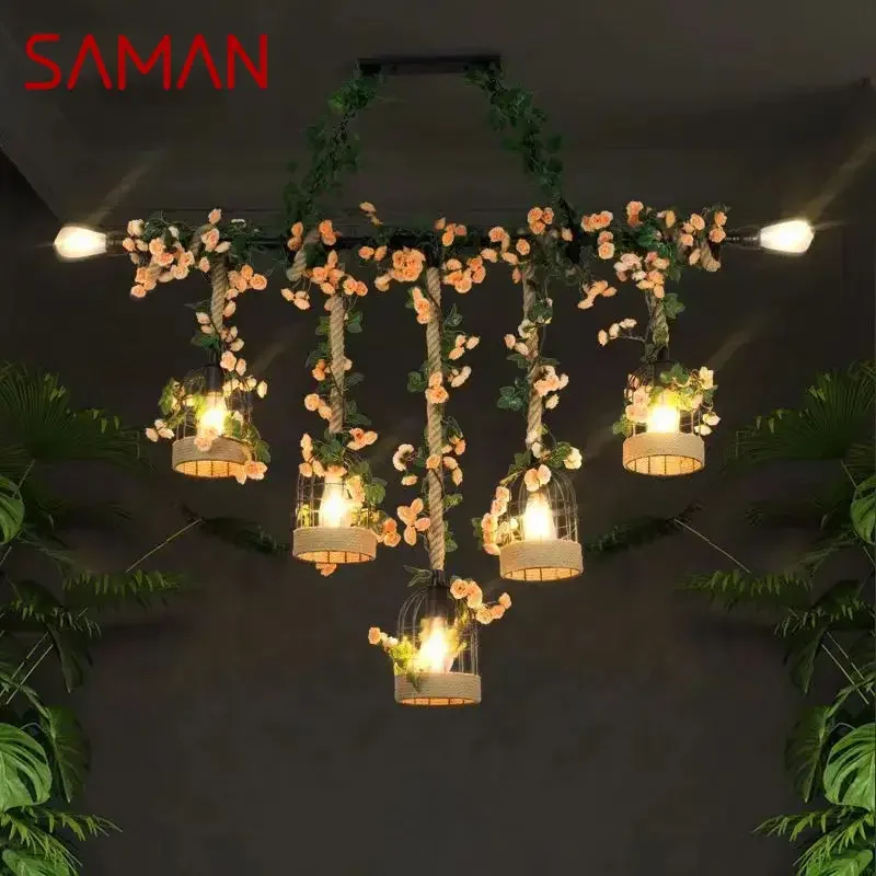 SAMAN American Country Pendant Lamp Retro Creativity Plant Music Restaurant Cashier Counter Bar Cafe Milk Tea Shop Chandelier