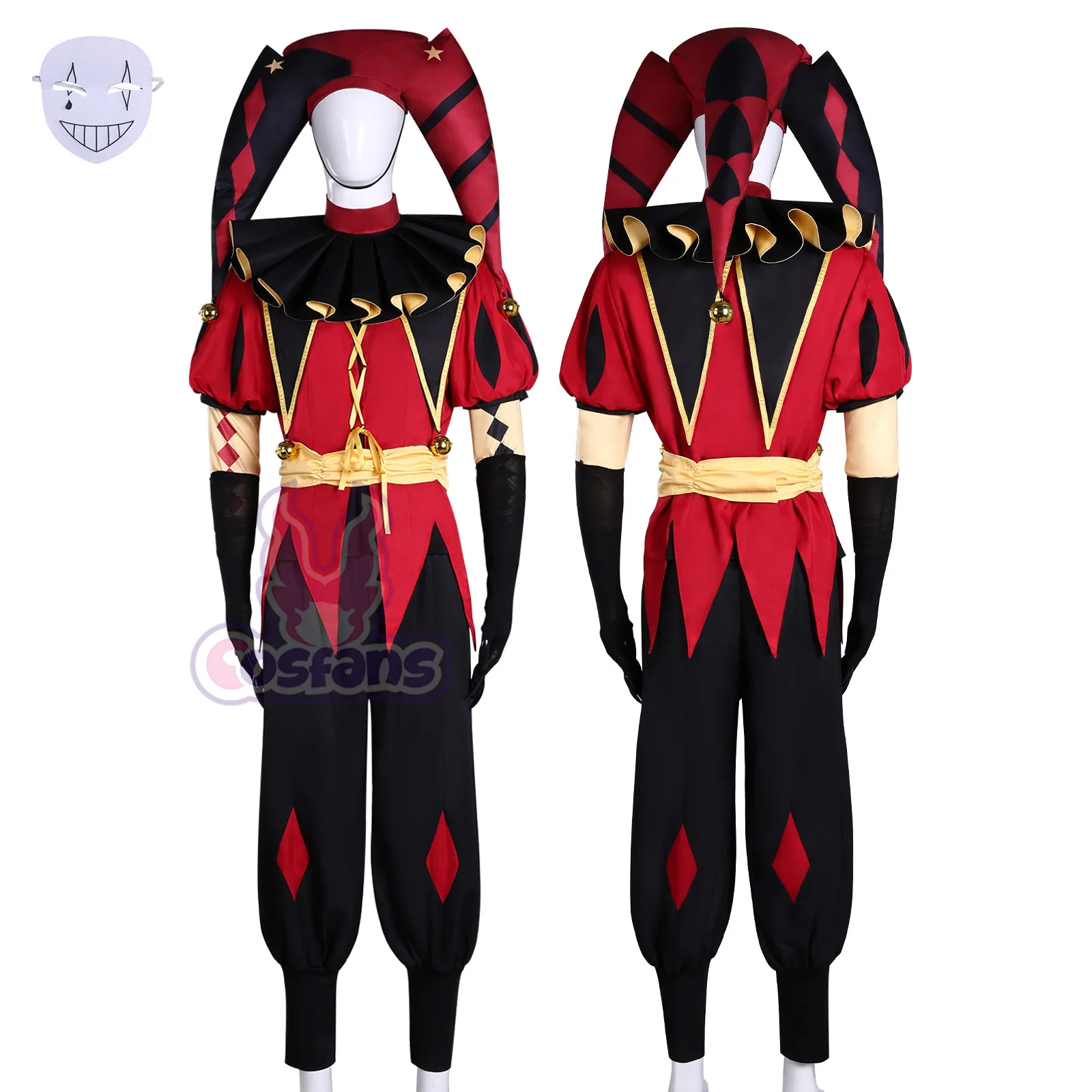 The Freak Circus Pierrot Jester Harlequin Cosplay Costume Clown Purple Red Green Uniform Hat Man Woman Halloween Christmas Suit view 3