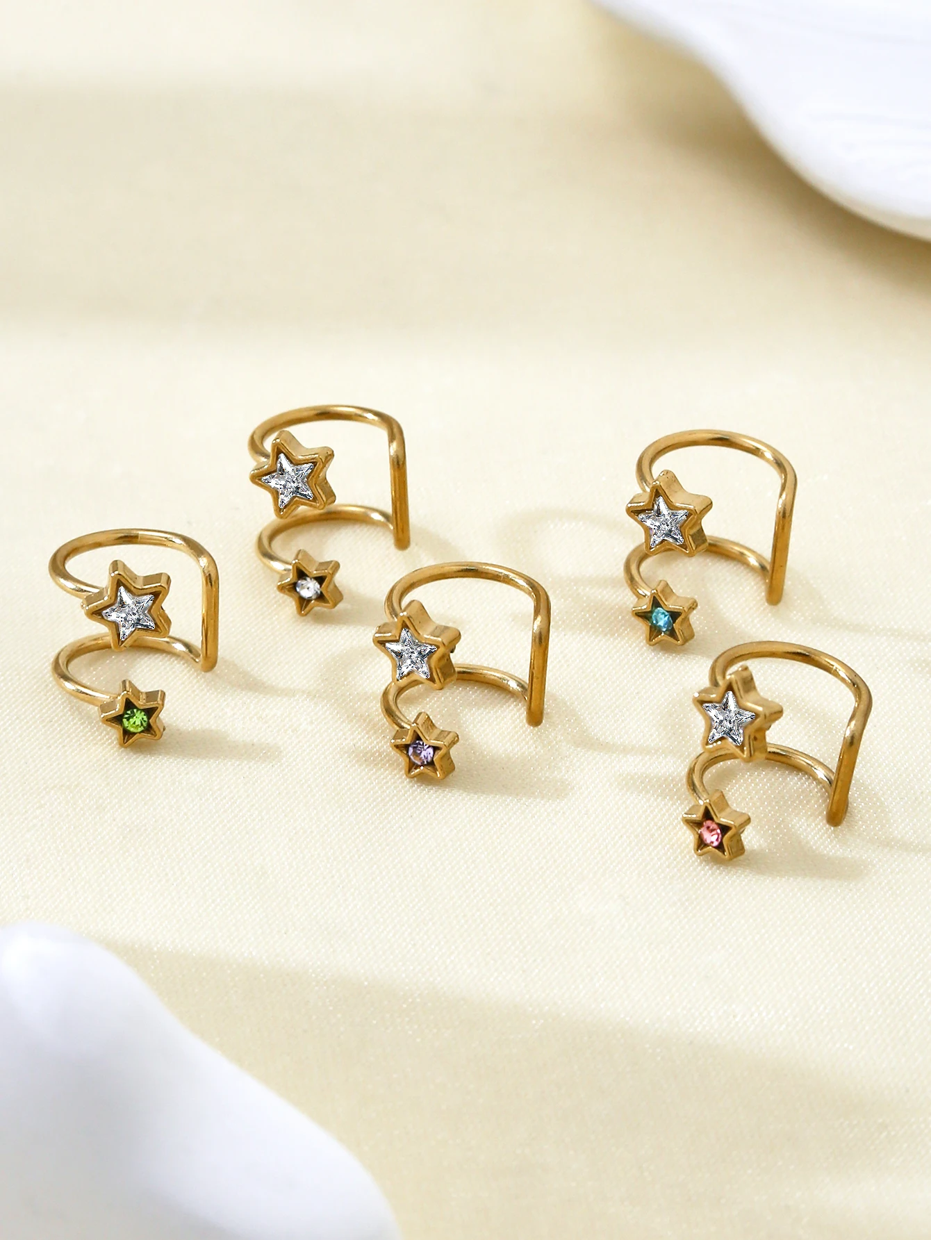 Ins Wind Fashion Trend Personality Sweet Cool Wind Stainless Steel 18K Gold-Plated Color Zirconia Star Earrings Female