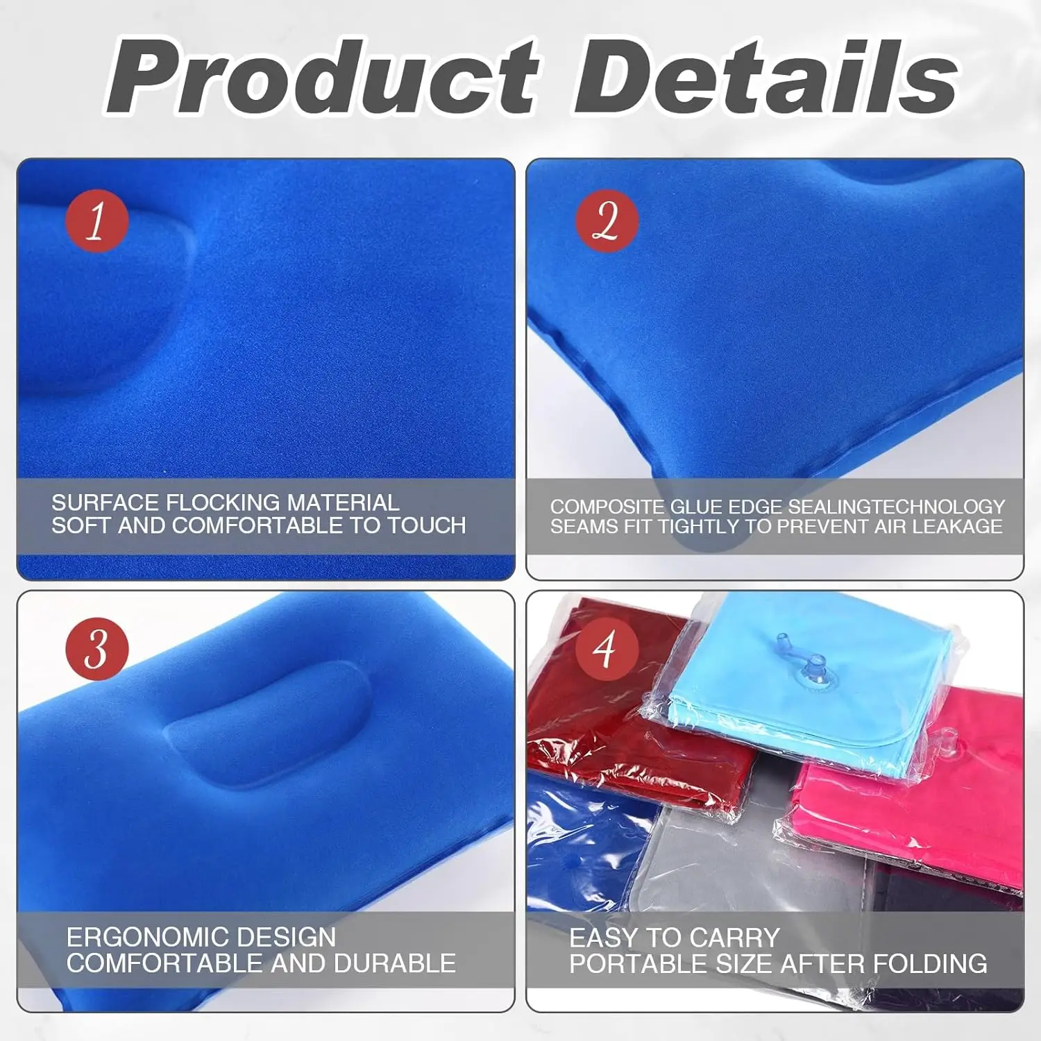 1 Pack Inflatable Pillow, Squared Ultralight Camping Travel Pillow Desk Rest Neck Support for Hiking Backpacking Office gallery 3